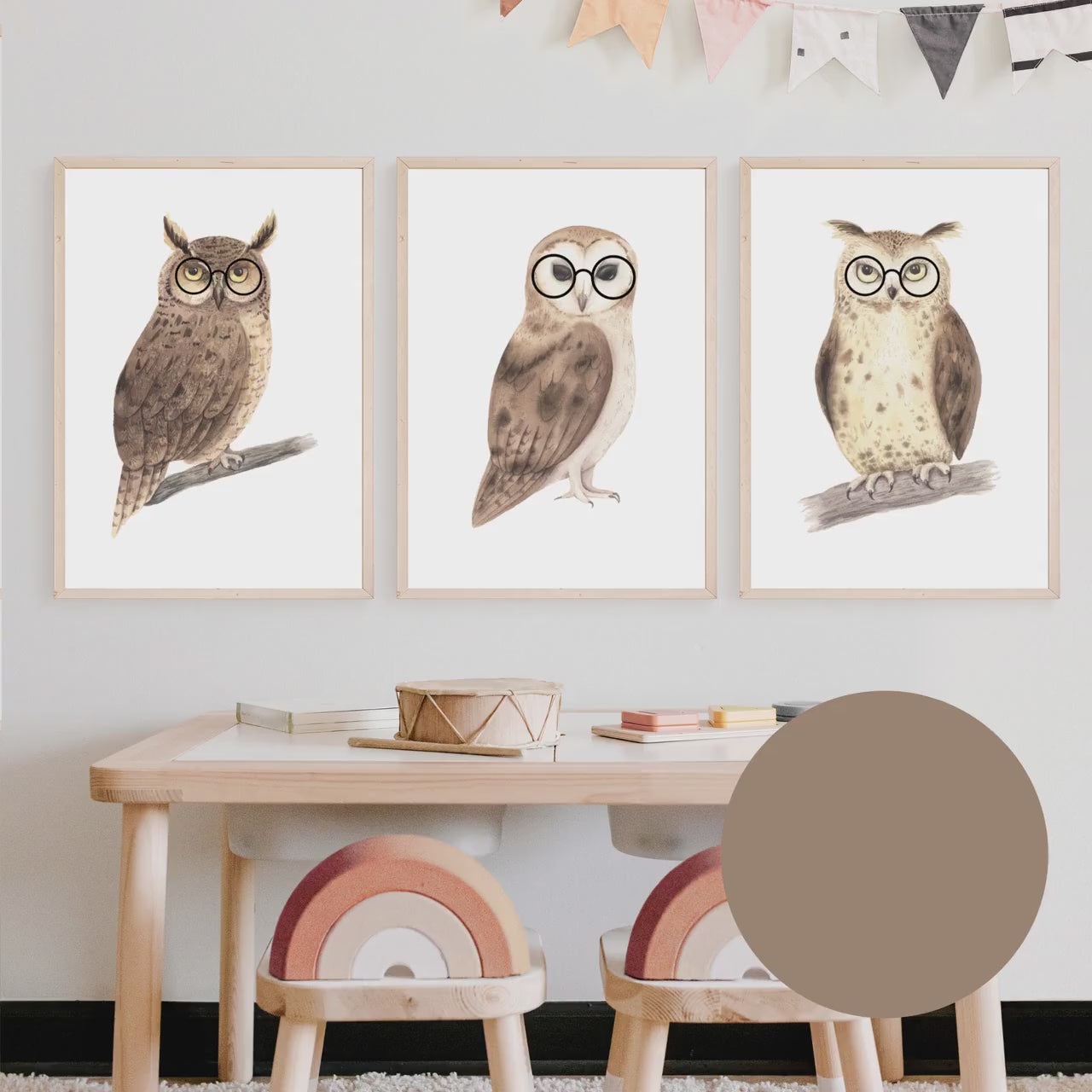 Boho Owls in Glasses Baby Nursery wall art set of 3 prints, Owl Nursery wall art prints, Owl kids wall art prints, Owls in glasses wall art