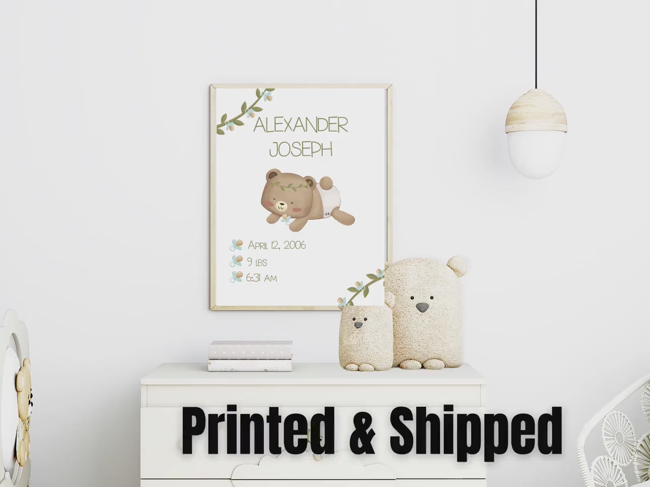 Personalized Baby birth stats nursery art print, personalized bear baby name nursery sign, baby name sign, nursery name sign, boy's wall art