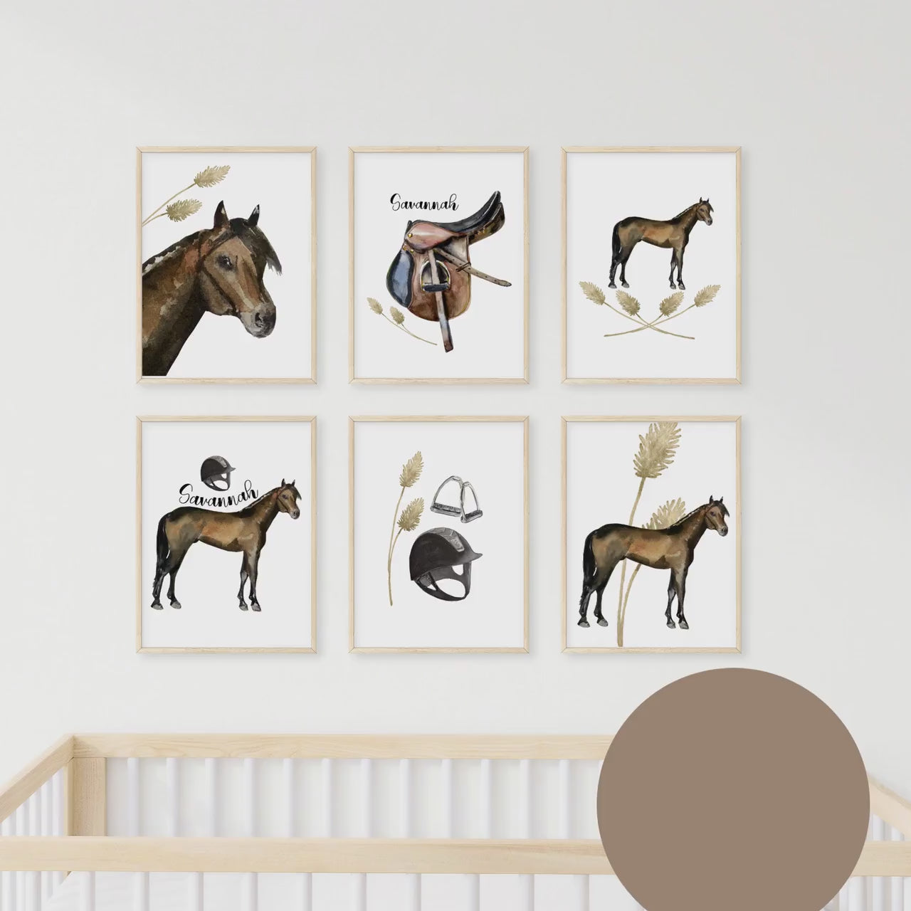 Personalized Equestrian wall art set of 6 prints, horse wall art prints, kids wall art, baby name sign, nursery wall art, horse art prints