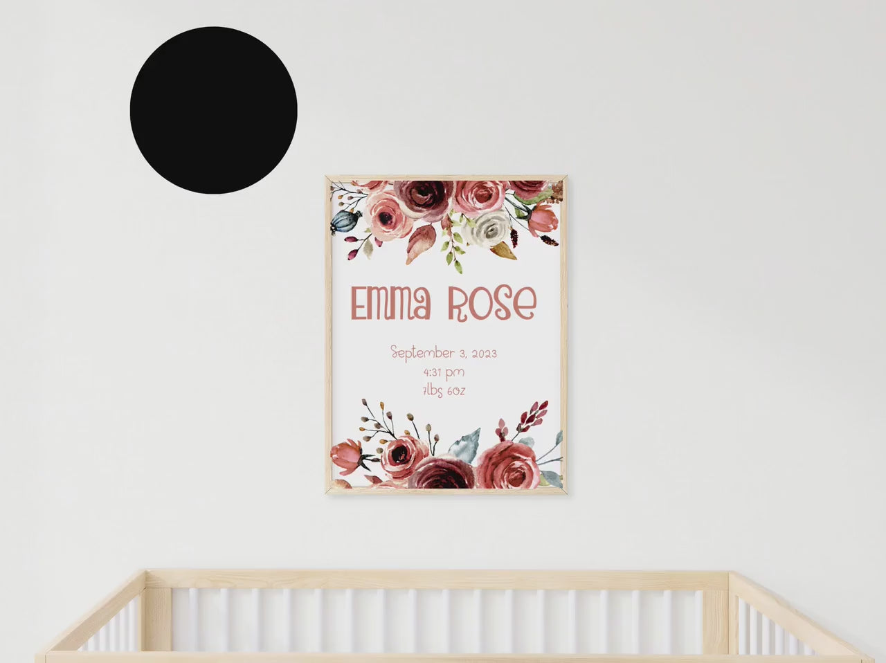 Boho Floral Baby birth stats sign, terracotta rose nursery wall art, Boho modern wall art, floral baby birth stats art print, baby wall art