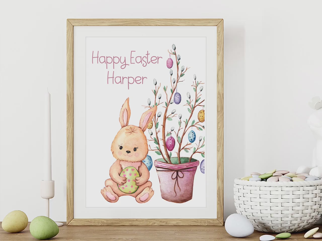 Personalized Happy Easter nursery art print, Personalized Easter wall art print, kids Easter wall art, Vintage Easter wall art, baby name