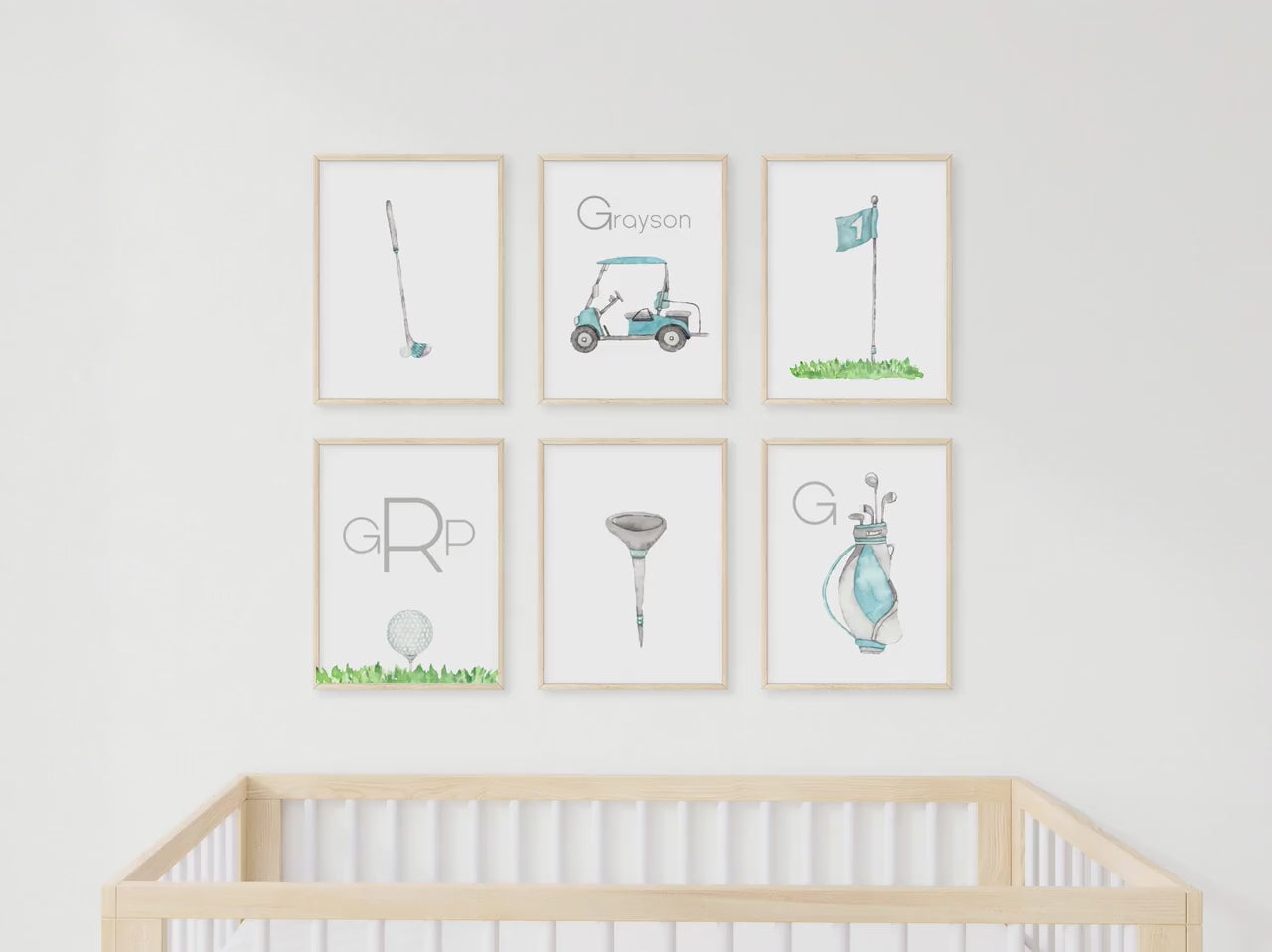 Personalized Golf wall art set of 6 prints, custom personalized golf wall art set, personalized golf cart wall art print with name, golfer