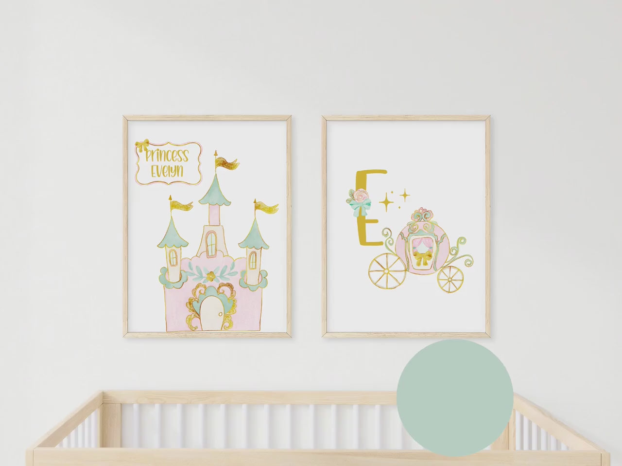 Personalized Princess wall art set of 2 prints, Princess nursery wall art prints with name, princess nursery wall decor, baby shower gift