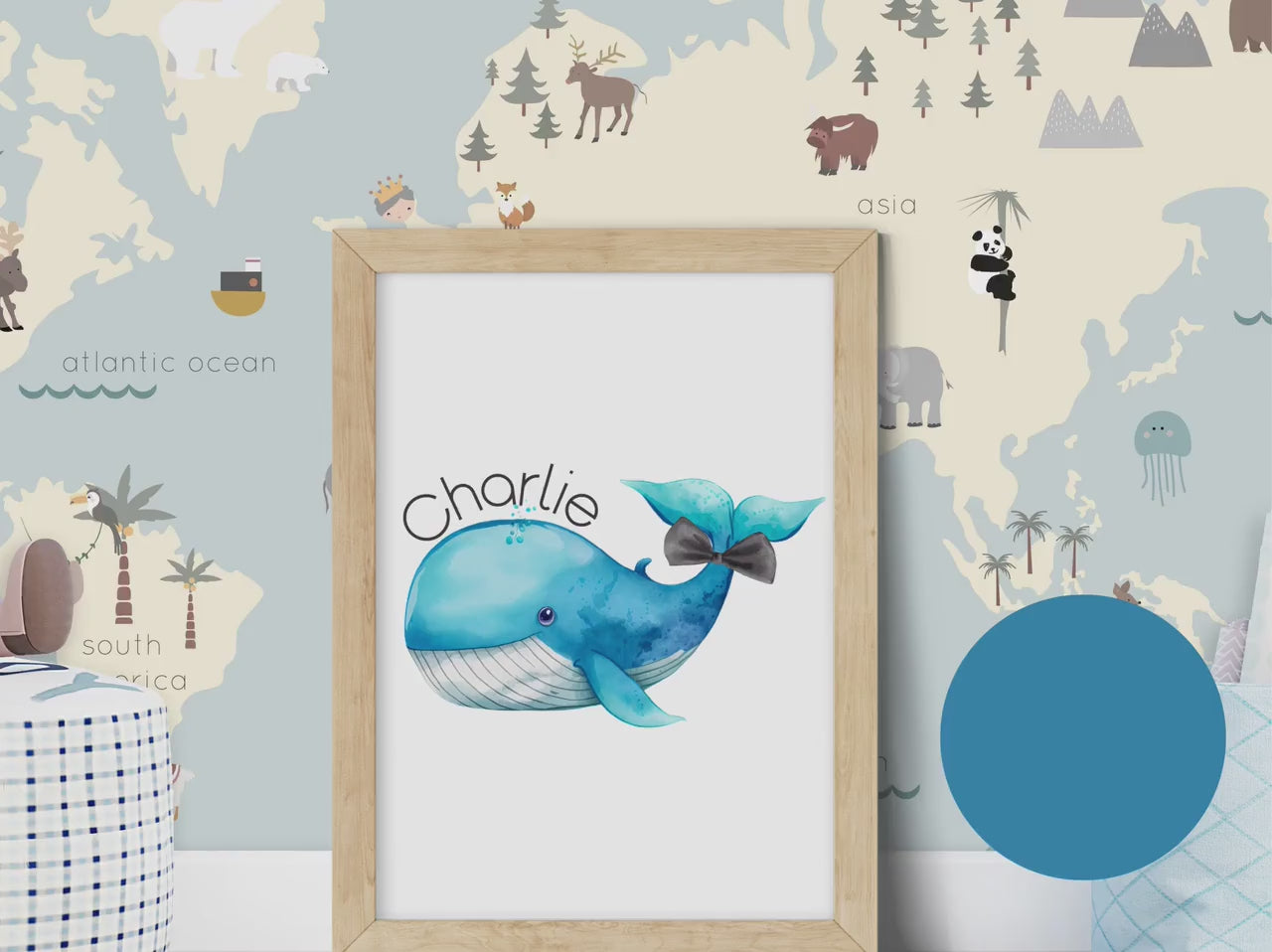 Personalized Watercolor Whale wall art print, Nursery name decor, Baby name sign, Personalized wall art, nursery name sign, kids name art